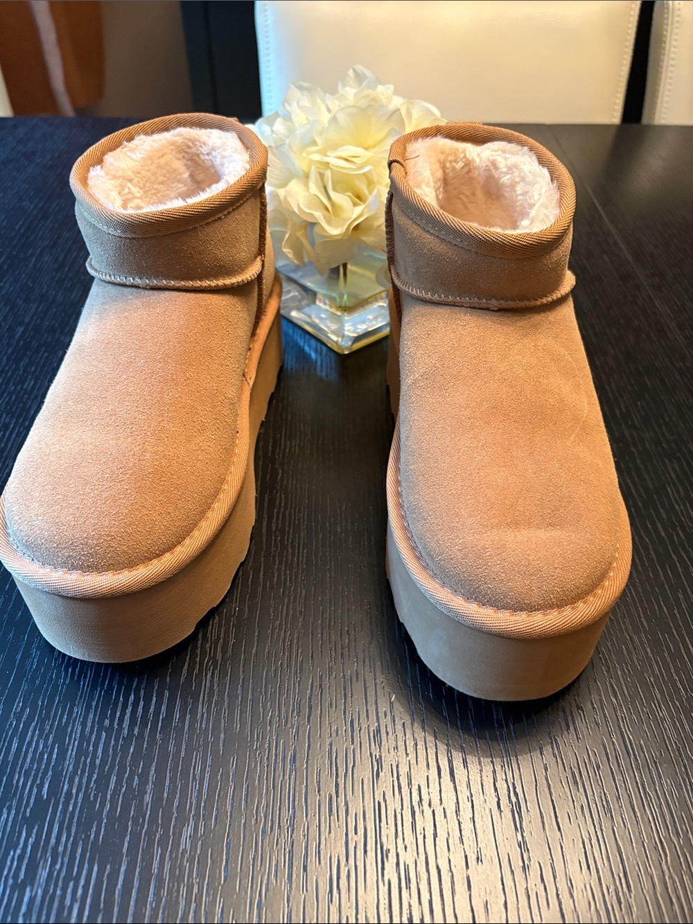 Cozy Faux-Shearling Ankle Boots - Tan